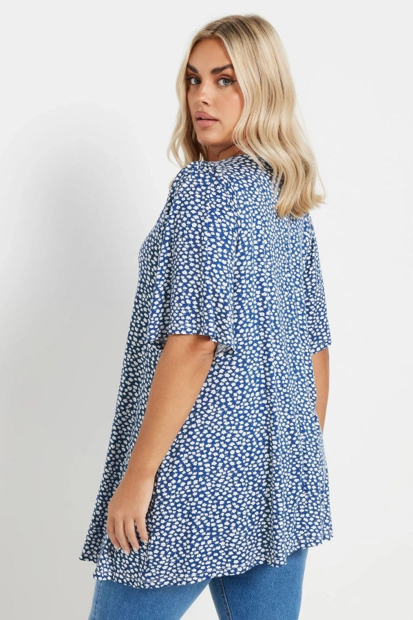 Büyük Beden V Yaka Kısa Kollu Eteği Bollaşan Desenli Bluz 303624 Vervegrand