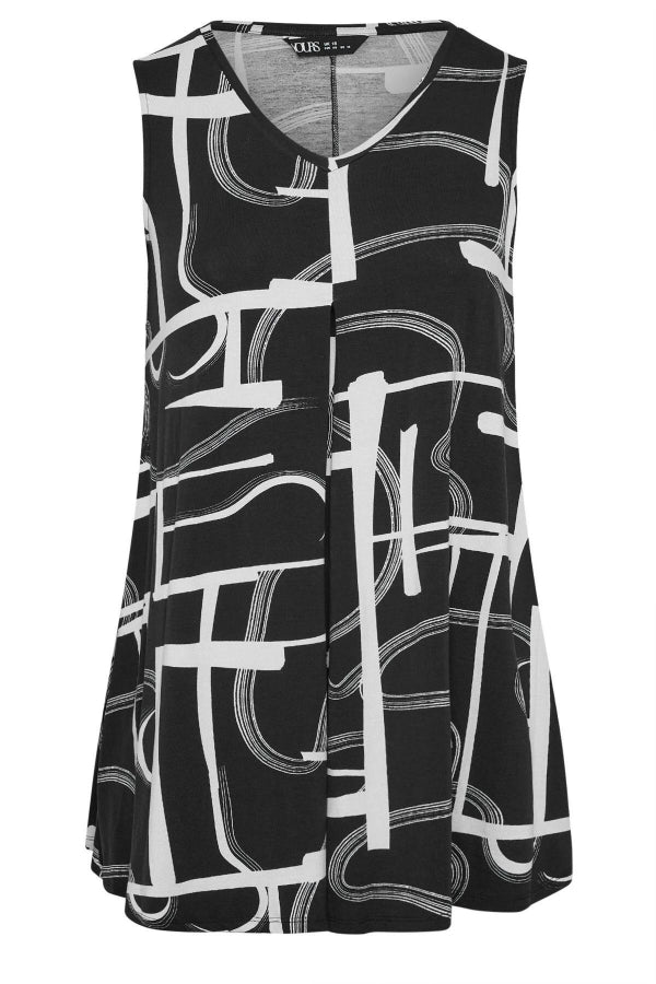 Büyük Beden V Yaka Sıfır Kol Pileli Desenli Likralı Bluz 304105 Vervegrand