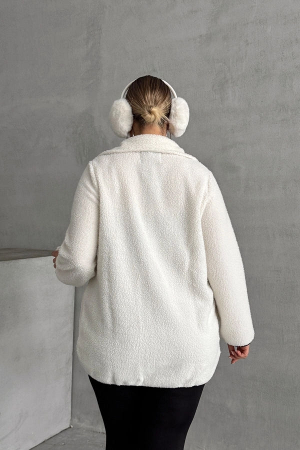 Büyük Beden Önü Kapamalı Cepli Uzun Kollu Peluş Mont 301816 Vervegrand