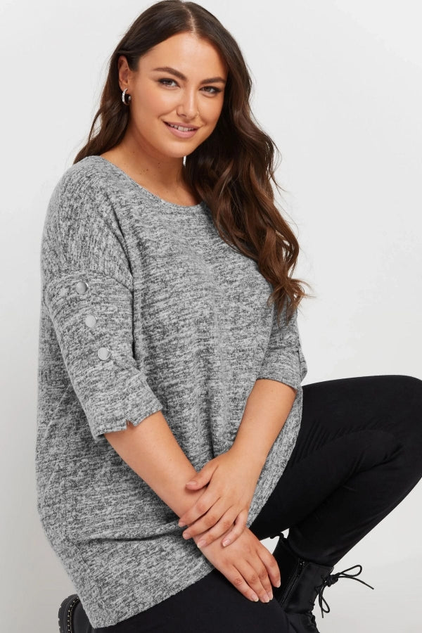 Büyük Beden Bisiklet Yaka Yarım Kollu Düğme Detaylı Bluz 302988 Vervegrand