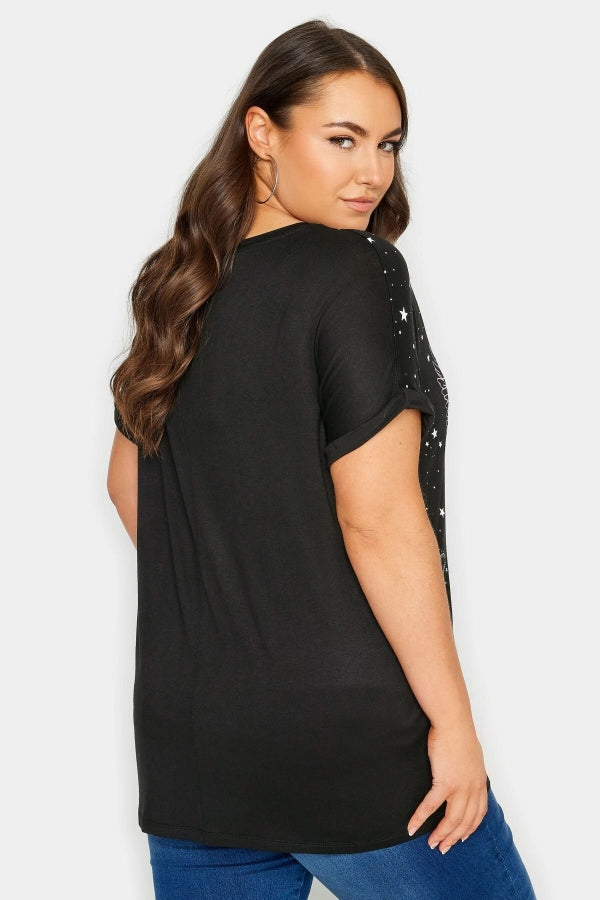 Büyük Beden Bisiklet Yaka Kısa Kollu Metalik Baskılı T-shirt 302893 Vervegrand