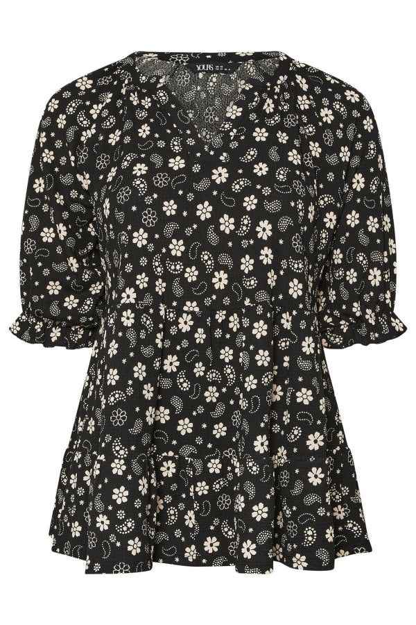 Büyük Beden Çentik Yaka Kısa Kollu Eteği Fırfırlı Bluz 322571 Vervegrand