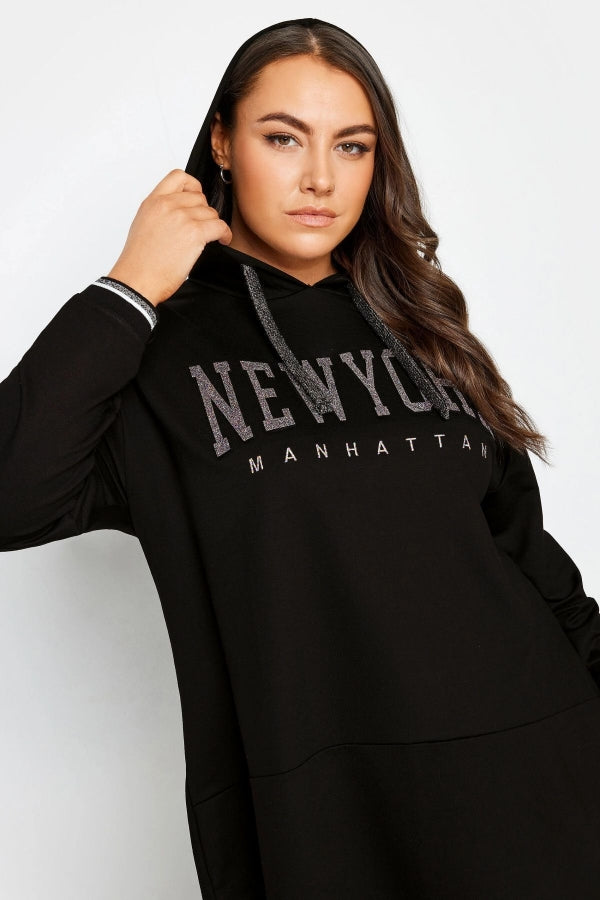 Büyük Beden Uzun Kollu Arkası Uzun Baskılı Kapüşonlu Sweatshirt 302845 Vervegrand