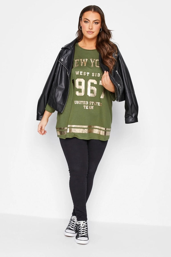 Büyük Beden Fakir Kol Metalik Yazı Baskılı Bisiklet Yaka Bluz 301398 Vervegrand