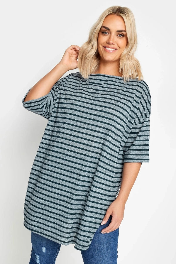 Büyük Beden Kayık Yaka Yarım Kollu Yırtmaç Detaylı Oversize T-shirt 303216 Vervegrand