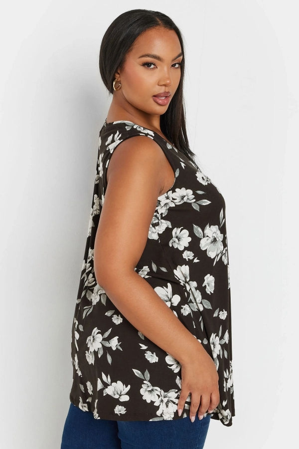 Büyük Beden Sıfır Kol V Yaka Desenli Likralı Bluz 303422 Vervegrand