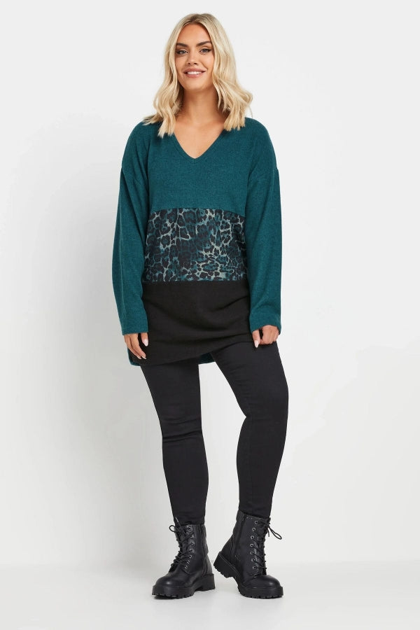 Büyük Beden V Yaka Uzun Kollu Renk Bloklu Kazak 322192 Vervegrand