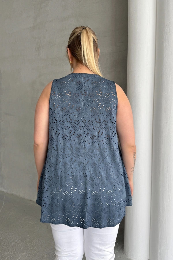 Büyük Beden V Yaka Sıfır Kol Dantel Detaylı Astarsız Bluz 302966 Vervegrand