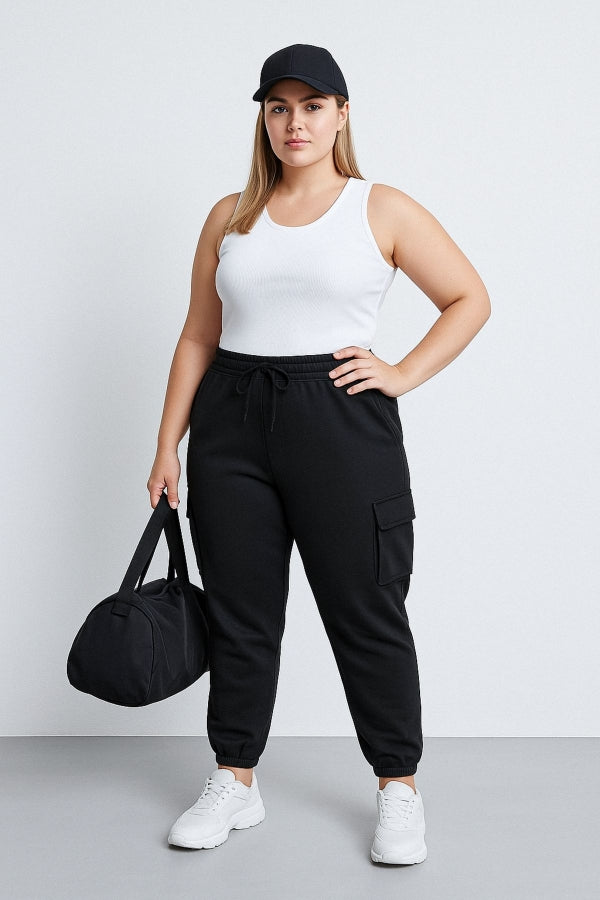 Vervegrand beli lastikli cepli büyük beden jogger