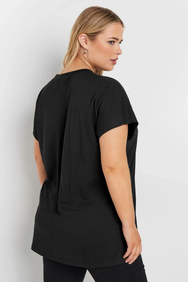 Büyük Beden Bisiklet Yaka Yırtık Detaylı Kısa Kollu Baskılı T-shirt 322124 Vervegrand