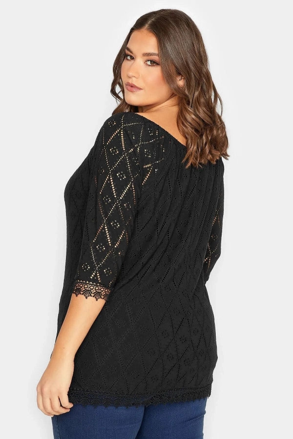 Büyük Beden Bisiklet Yaka Dantel Detaylı Fakir Bol Bluz 301204 Vervegrand