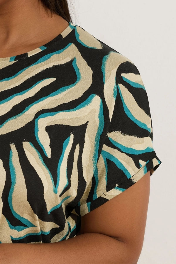 Büyük Beden Bisiklet Yaka Kısa Kollu Zebra Desenli Bluz 303918 Vervegrand