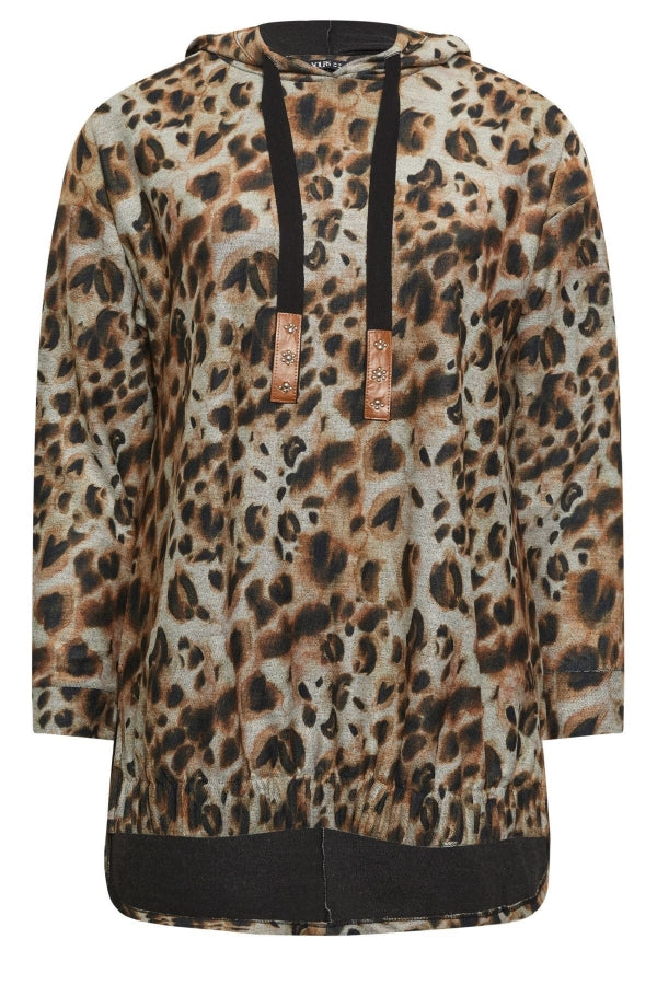 Vervegrand leopar desenli günlük büyük beden kadın sweatshirt
