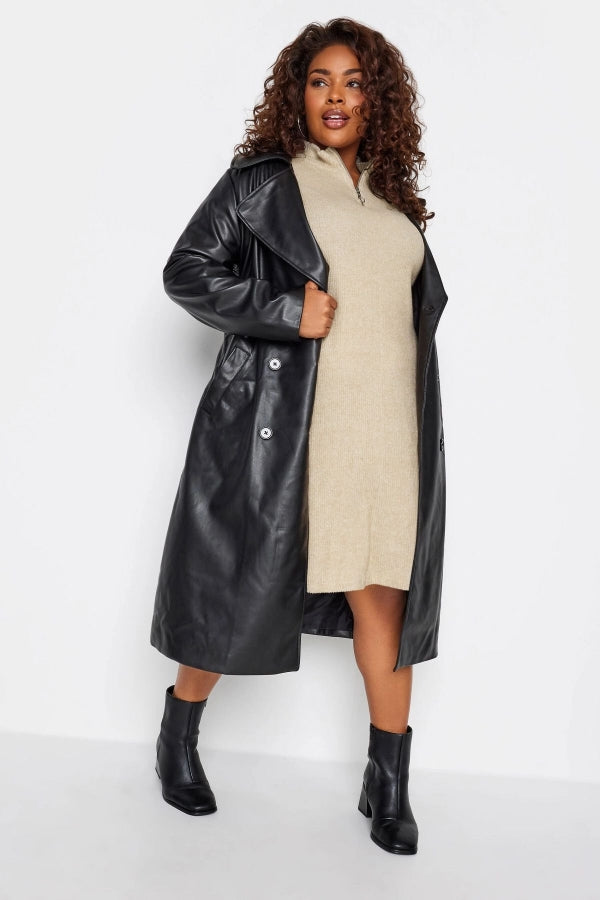 Büyük Beden Yakası Fermuarlı Uzun Kollu Midi Boy Elbise 302615 Vervegrand