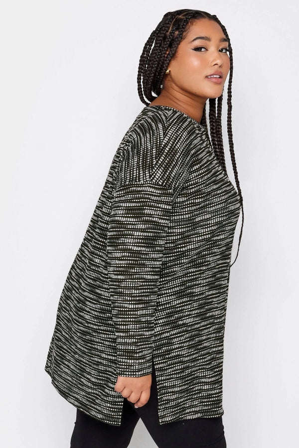 Büyük Beden Yırtmaç Detaylı Bisiklet Yaka Uzun Kollu Bluz 302606 Vervegrand