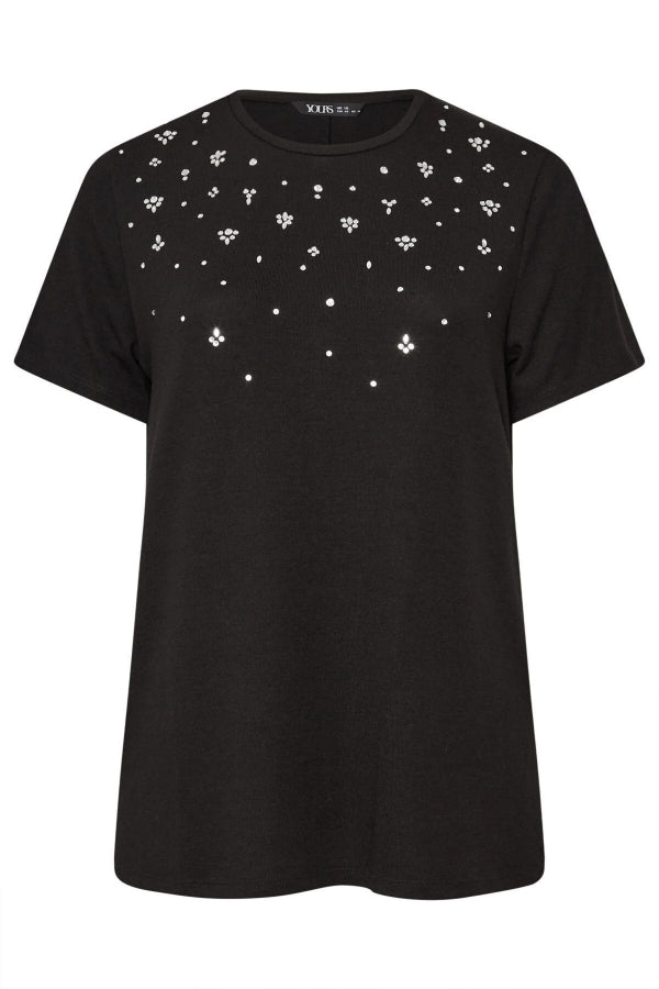 Büyük Beden Bisiklet Yakası Taş İşlemeli Kısa Kollu T-shirt 322283 Vervegrand