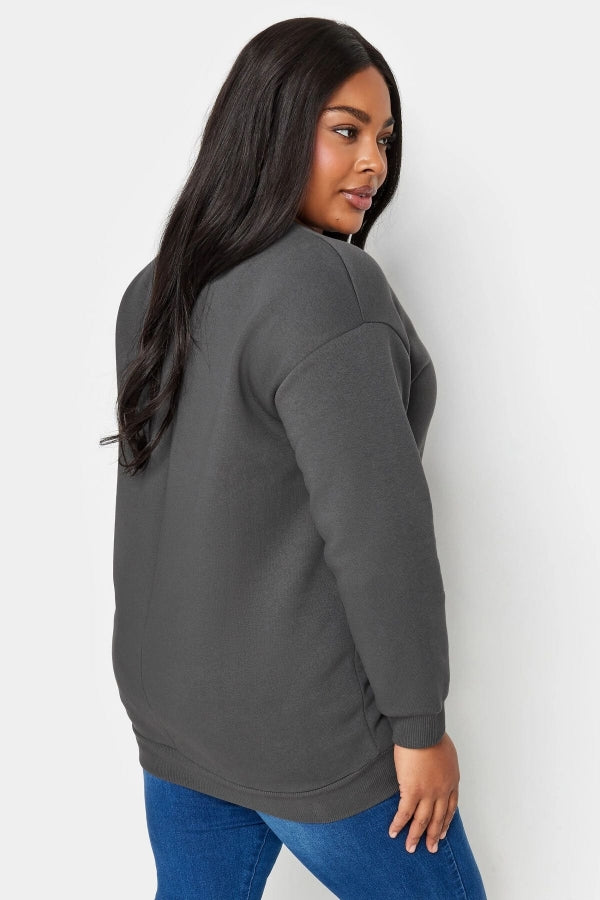 Büyük Beden Bisiklet Yaka Uzun Kollu Önü Baskılı Sweatshirt 302841 Vervegrand