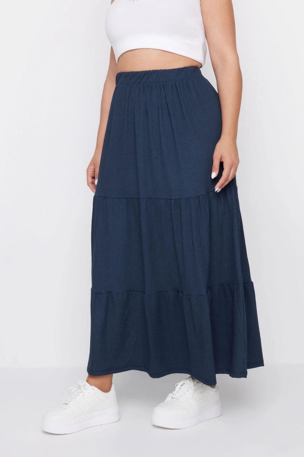 Büyük Beden Beli Lastikli Desenli Kat Kat Uzun Etek 160322 Vervegrand