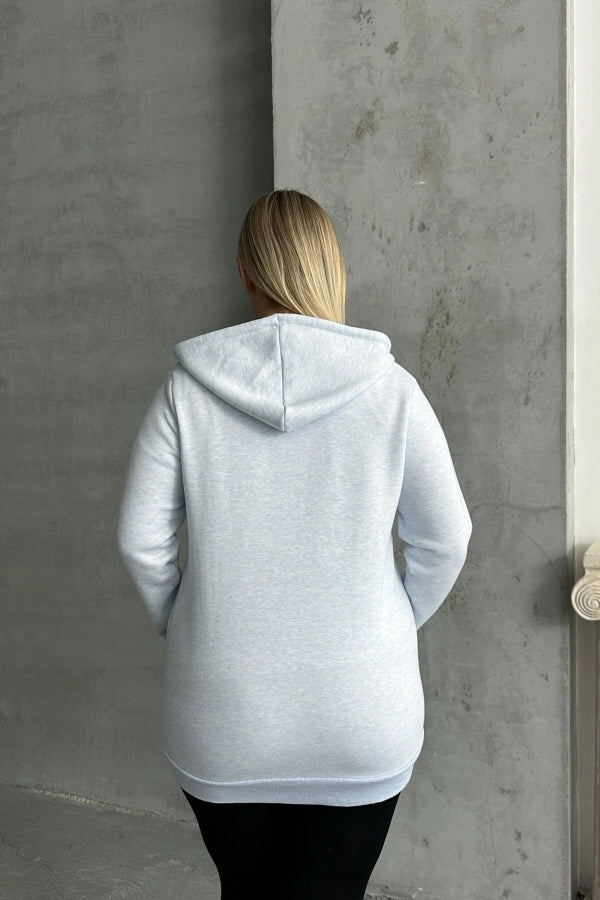 Büyük Beden Uzun Kollu Kapüşonlu Fermuarlı Cepli Yumuşak Hırka 302571 Vervegrand