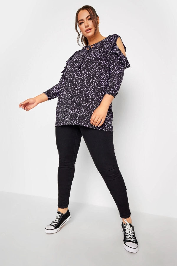 Büyük Beden Omuz Fırfır Detaylı Yakası Bağcıklı Fakir Kol Bluz 302486 Vervegrand