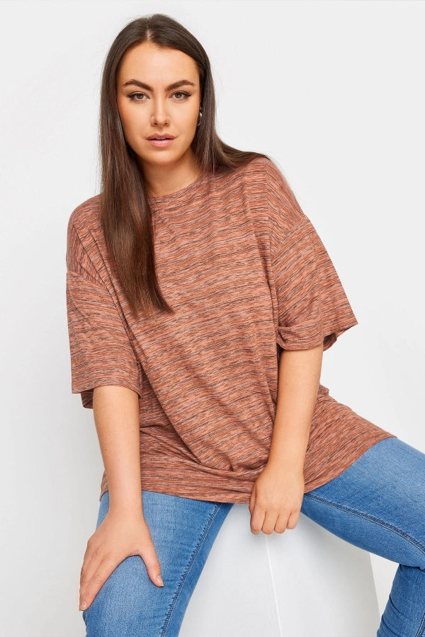 Büyük Beden Bisiklet Yaka Yarım Kollu Uzun Kesim T-shirt 303124 Vervegrand