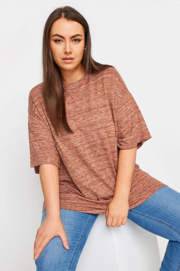 Büyük Beden Bisiklet Yaka Yarım Kollu Uzun Kesim T-shirt 303124 Vervegrand