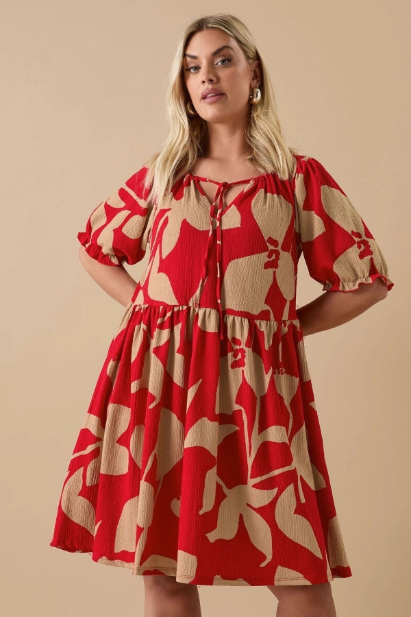 Büyük Beden V Yaka Bürümcük Kumaş Önü Bağlamalı Mini Elbise 304141 Vervegrand