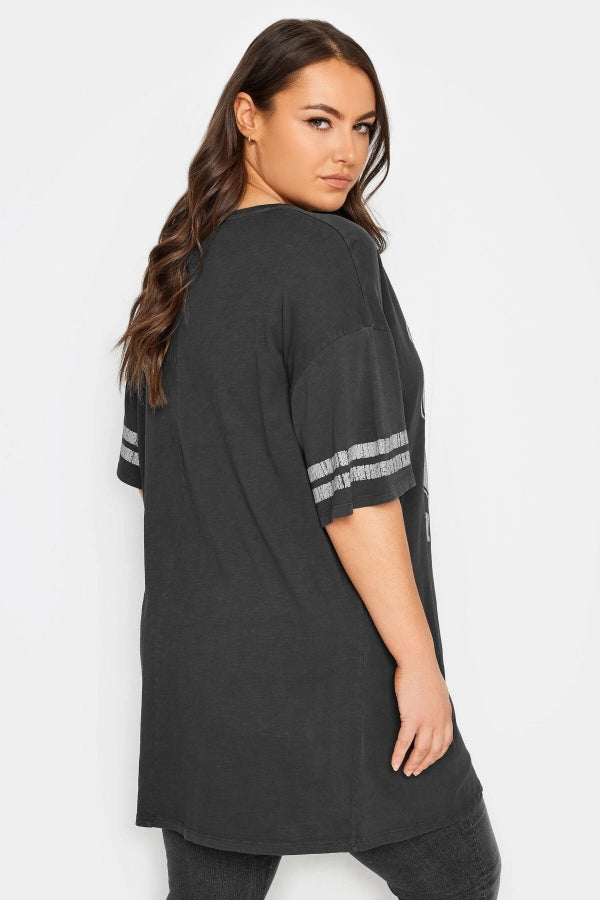 Büyük Beden Bisiklet Yaka Kısa Kollu Baskılı Yıkamalı T-shirt 302842 Vervegrand