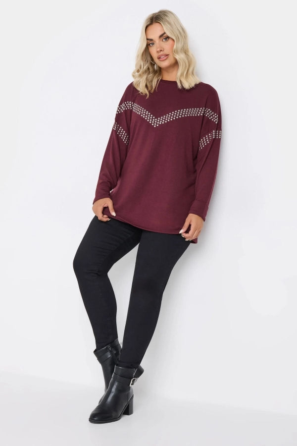 Büyük Beden Bisiklet Yaka Uzun Kollu Pul İşlemeli Bluz 322184 Vervegrand
