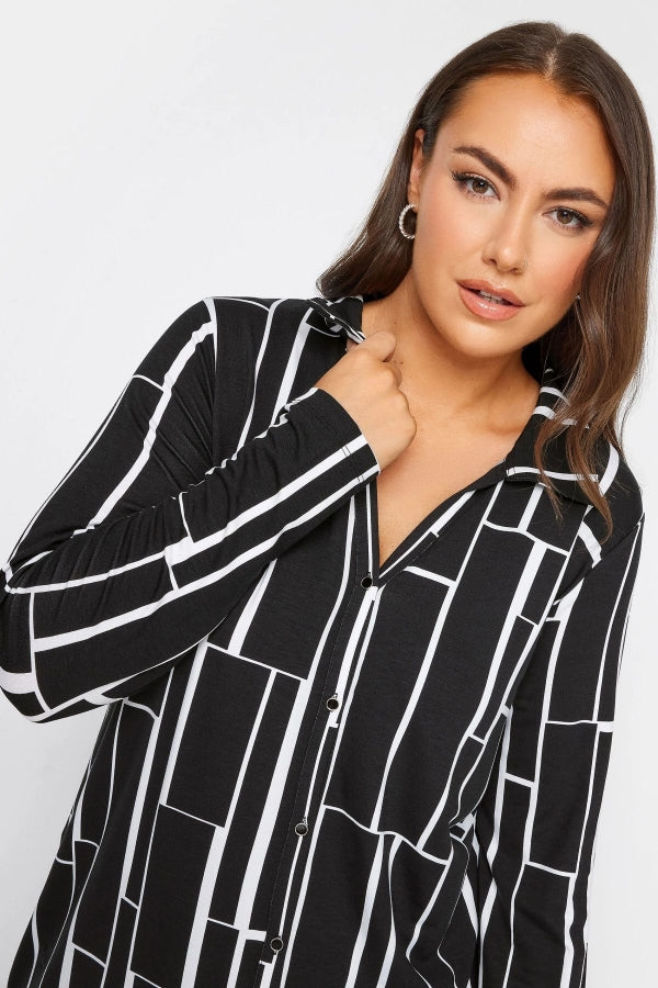 Büyük Beden Geometrik Desenli Uzun Kesim Uzun Kollu Gömlek 321234 Vervegrand