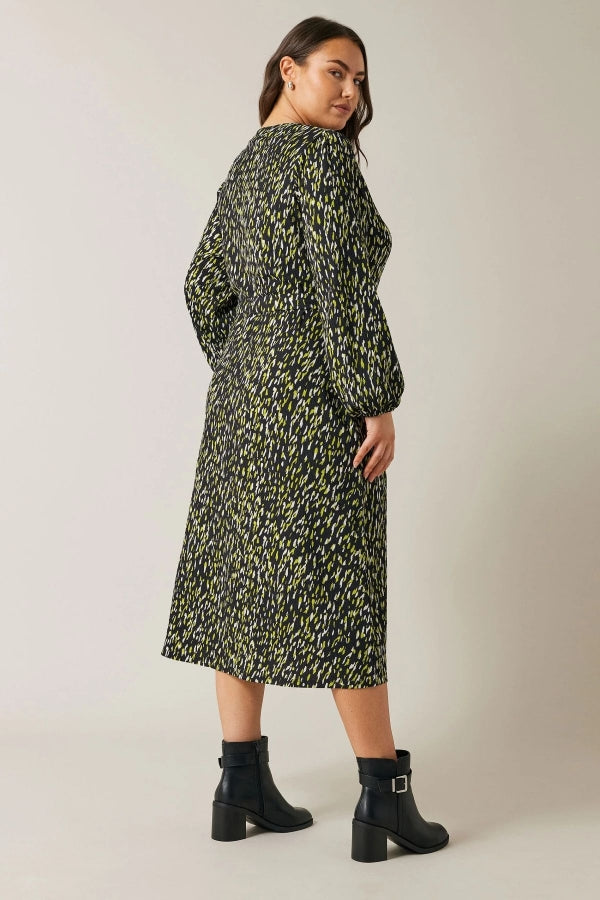 Büyük Beden V Yaka Kolları Lastikli Yırtmaç Detaylı Midi Boy Elbise 615628 Vervegrand