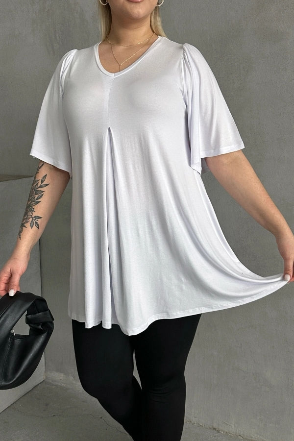 Büyük Beden V Yaka Desensiz Asimetrik Kesim Likralı Bluz MDL-2 Vervegrand