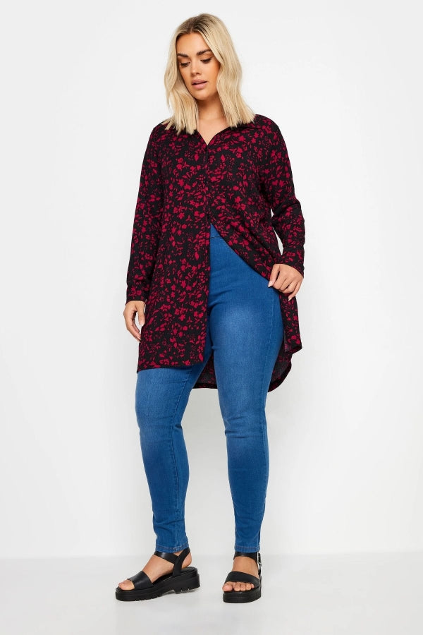 Büyük Beden Desenli Uzun Kesim Uzun Kollu Gömlek 303384 Vervegrand