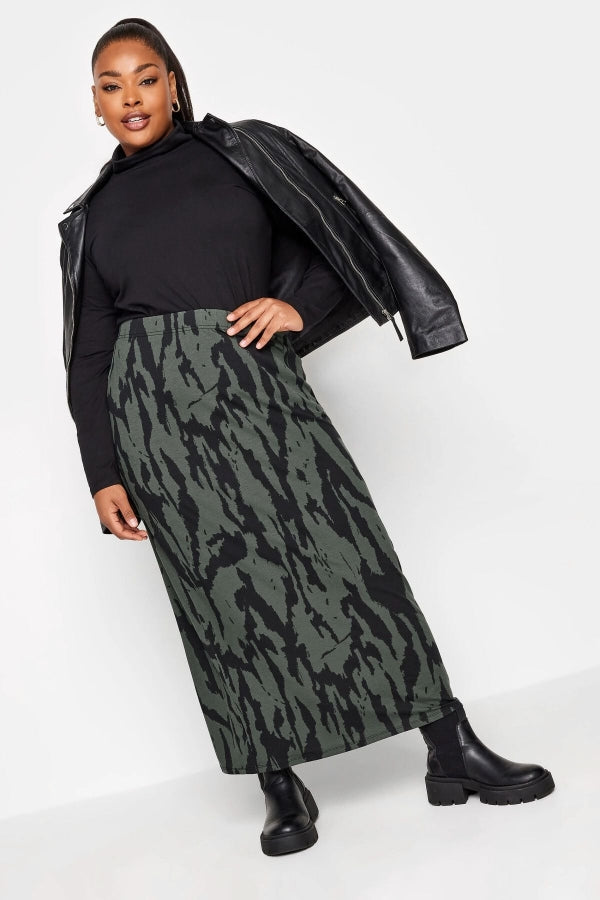 Büyük Beden Zebra Desenli Beli Lastikli Uzun Etek 137620 Vervegrand