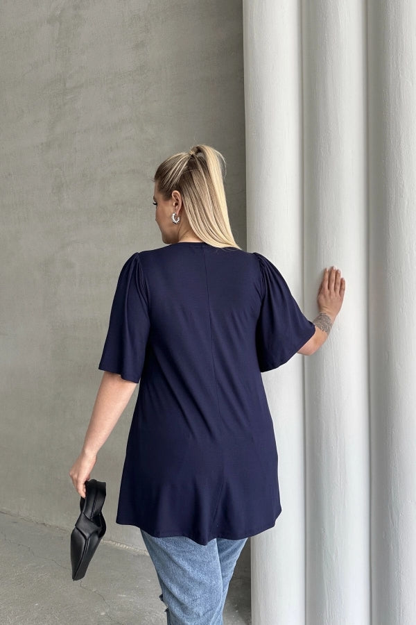 Büyük Beden V Yaka Desensiz Asimetrik Kesim Likralı Bluz MDL-6 Vervegrand