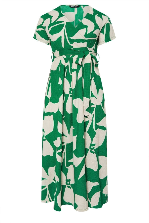 Büyük Beden V Yaka Çiçek Desenli Bürümcük Kumaş Elbise 304074 Vervegrand