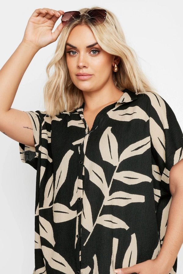 Büyük Beden Kısa Kollu Önü Düğmeli Desenli Gömlek 321855 Vervegrand