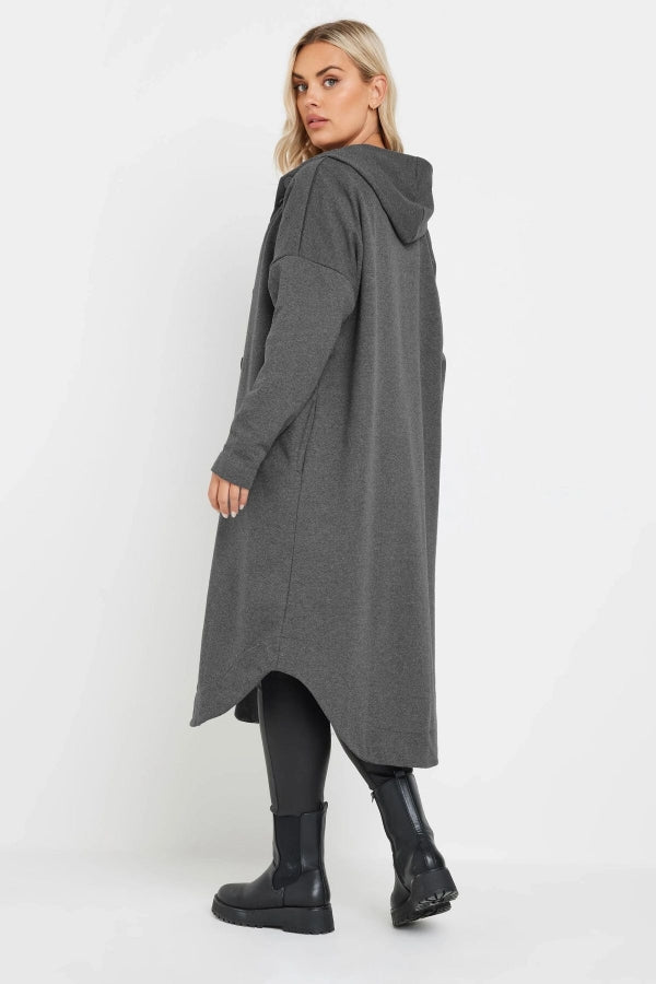 Büyük Beden Kapüşonlu Cepli Önü Düğme Kapamalı Uzun Ceket 303762 Vervegrand