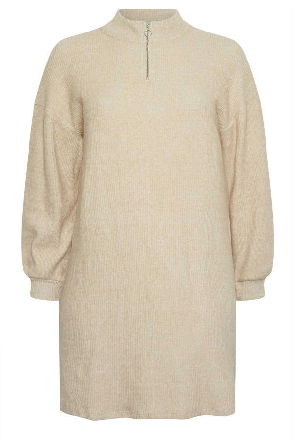 Büyük Beden Yakası Fermuarlı Uzun Kollu Midi Boy Elbise 302615 Vervegrand