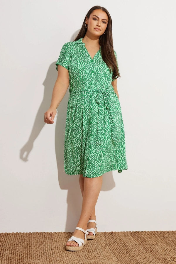 Büyük Beden Çiçek Desenli Midi Boy Beli Kuşaklı Düğmeli Elbise 303329 Vervegrand