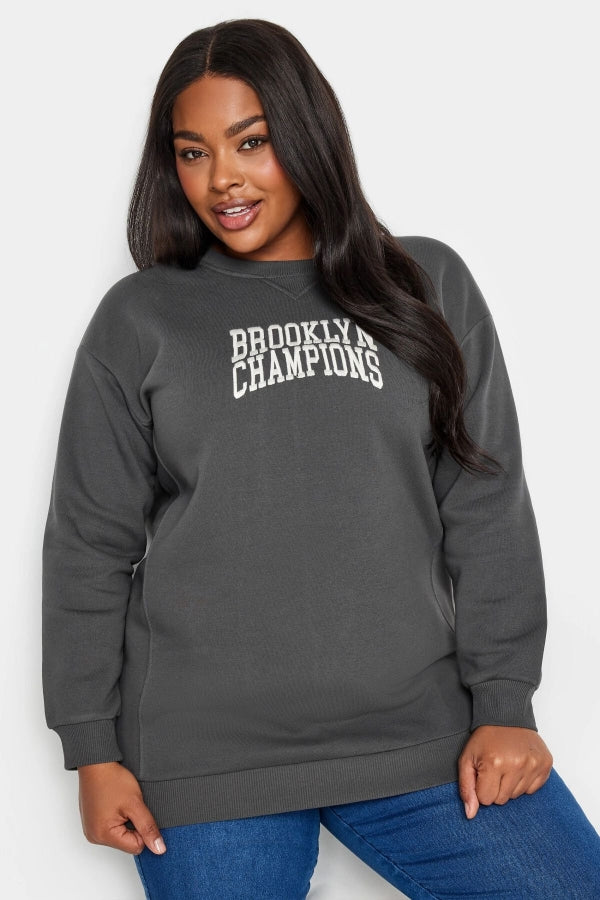 Büyük Beden Bisiklet Yaka Uzun Kollu Önü Baskılı Sweatshirt 302841 Vervegrand