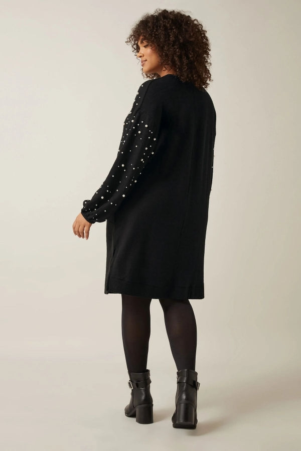 Büyük Beden Bisiklet Yaka Balon Kol Boncuk İşlemeli Triko Elbise 615669 Vervegrand