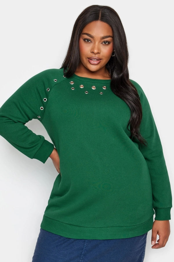 Büyük Beden Bisiklet Yaka Kuşgözü Detaylı Uzun Kollu Sweatshirt 302832 Vervegrand