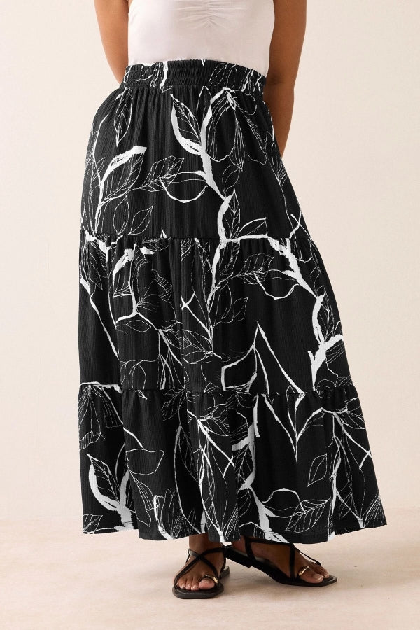 Büyük Beden Bürümcük Kumaş Çiçek Desenli Beli Lastikli Etek 304235 Vervegrand