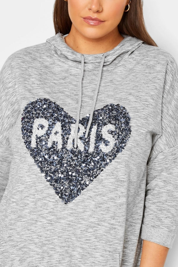 Büyük Beden Kapüşonlu Yırtmaç Detaylı Önü Cepli Payet İşlemeli Uzun Kollu Sweatshirt 301644 Vervegrand