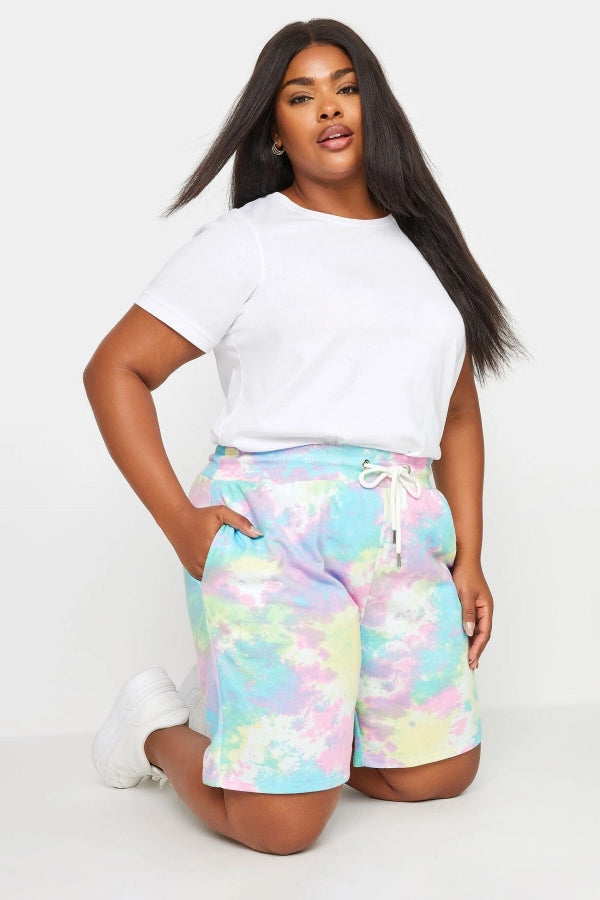 Büyük Beden Cepli Beli Büzgülü Bol Kesim Batik Desenli Şort 303208 Vervegrand