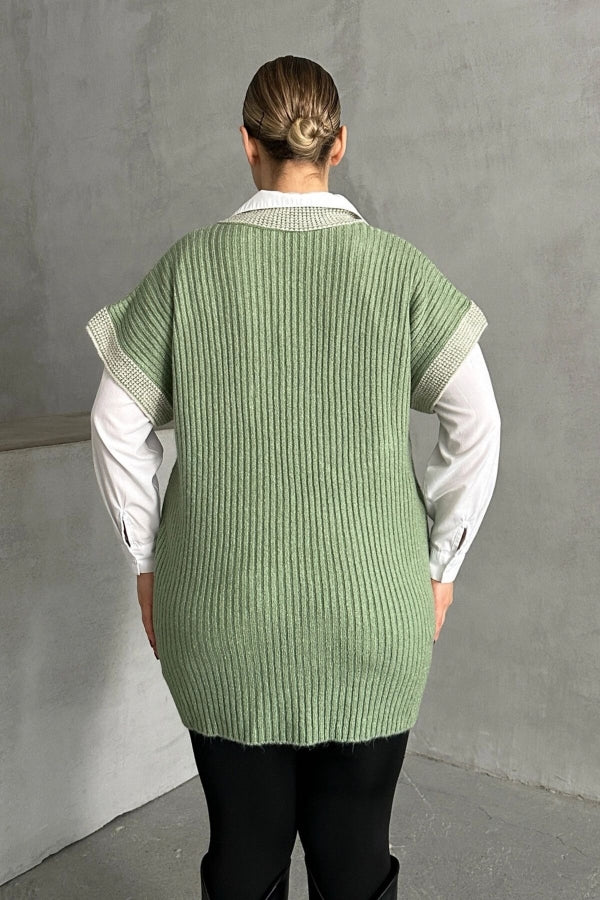 Büyük Beden V Yaka Kısa Kollu Triko Süveter 302136 Vervegrand