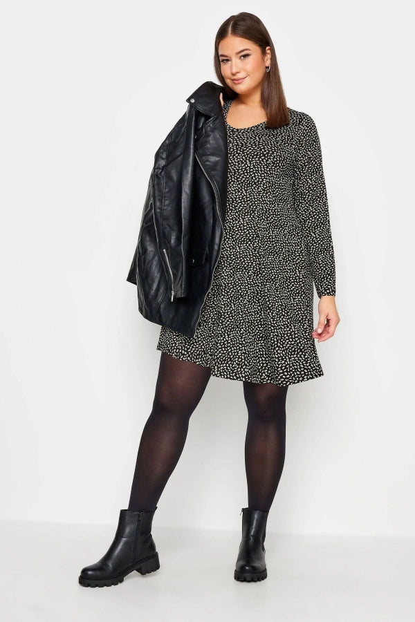 Büyük Beden V Yaka Uzun Kollu Desenli Kısa Elbise 302737 Vervegrand