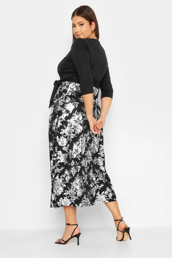 Büyük Beden V Yaka Fakir Kol Parlak Etekli Kuşaklı Elbise 301808 Vervegrand