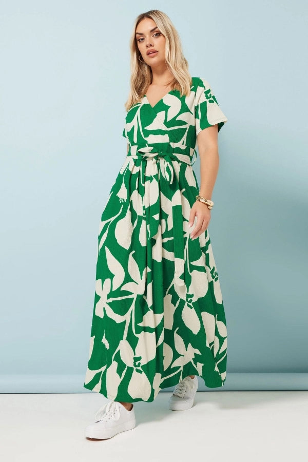 Büyük Beden V Yaka Çiçek Desenli Bürümcük Kumaş Elbise 304074 Vervegrand